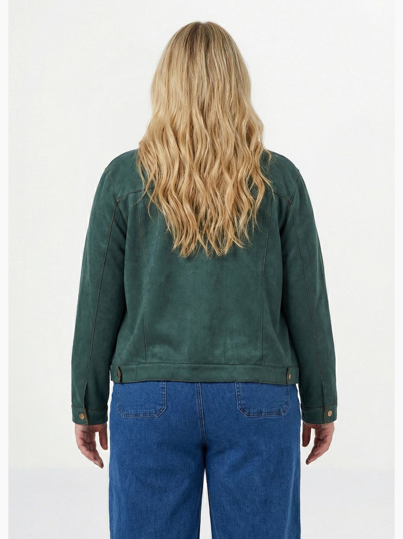 Veste en suédine détails contrastants - afibel Vert - Kiabi