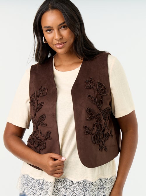 Veste en suédine sans manches avec broderies - Kiabi