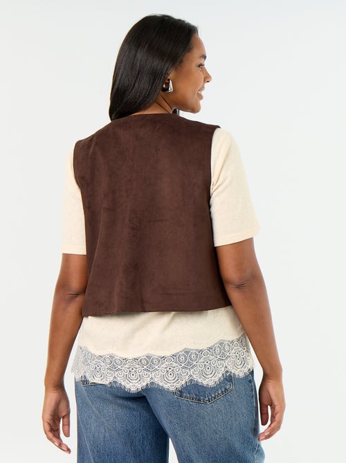Veste en suédine sans manches avec broderies - Kiabi