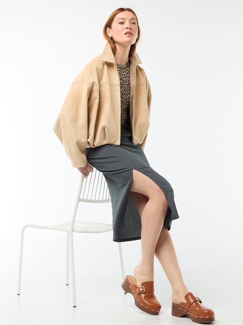 Veste en suédine unie Beige - Kiabi
