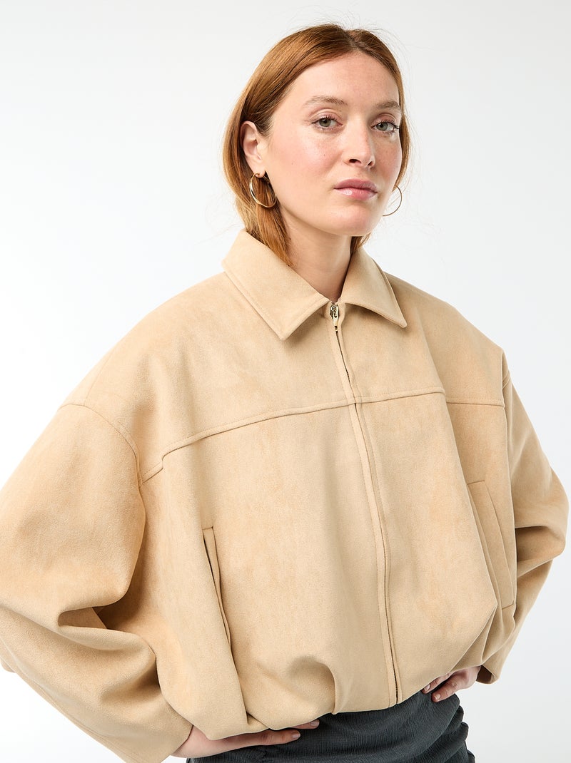 Veste en suédine unie Beige - Kiabi