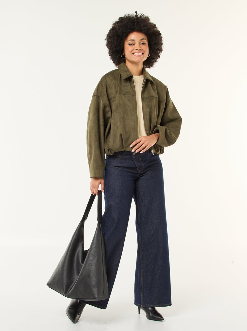 Veste en suédine unie Vert - Kiabi