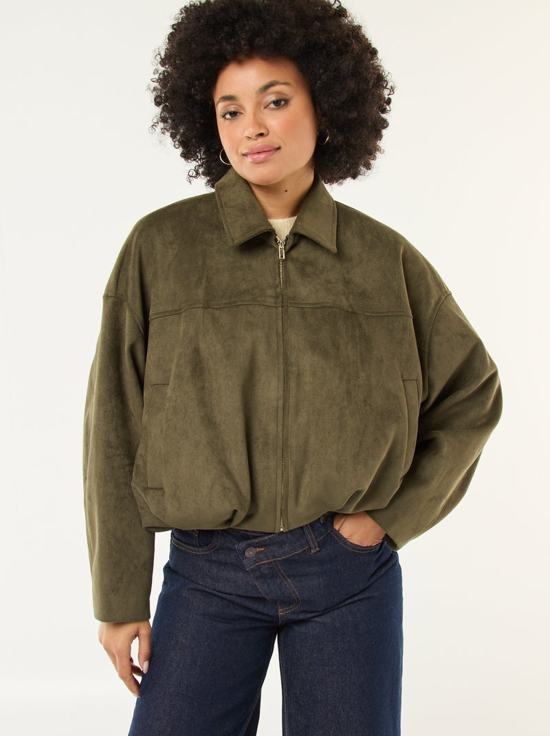 Veste en suédine unie Vert - Kiabi