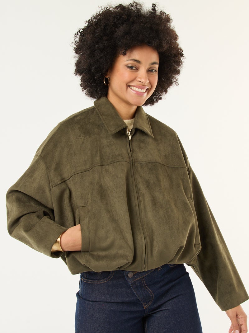 Veste en suédine unie Vert - Kiabi