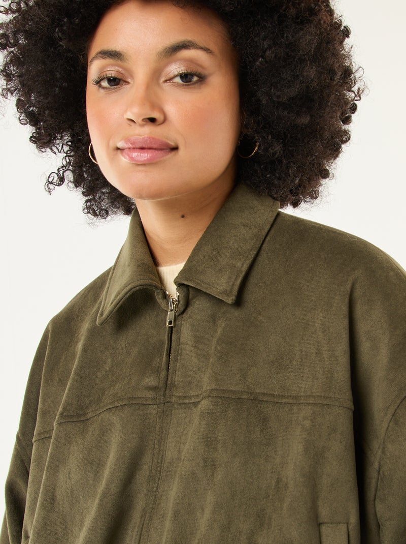 Veste en suédine unie Vert - Kiabi