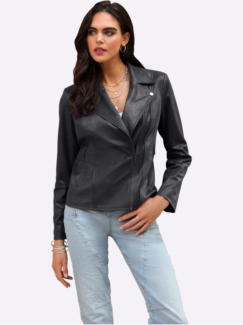 Veste En Synthétique Style Motard Tendance - Taille Standard - Helline - Kiabi Veste En Synthétique Style Motard Tendance - Taille Standard - Helline - Kiabi