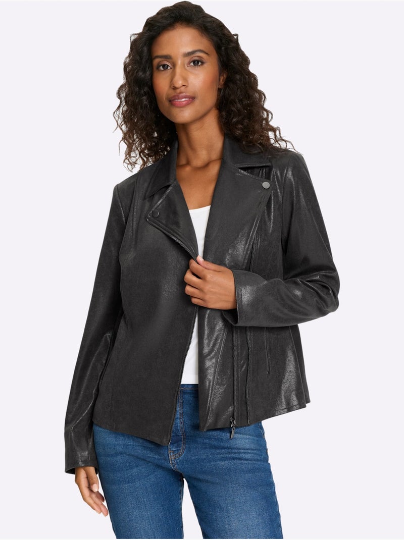 Veste En Synthétique Style Motard Tendance - Taille Standard - Helline Gris - Kiabi