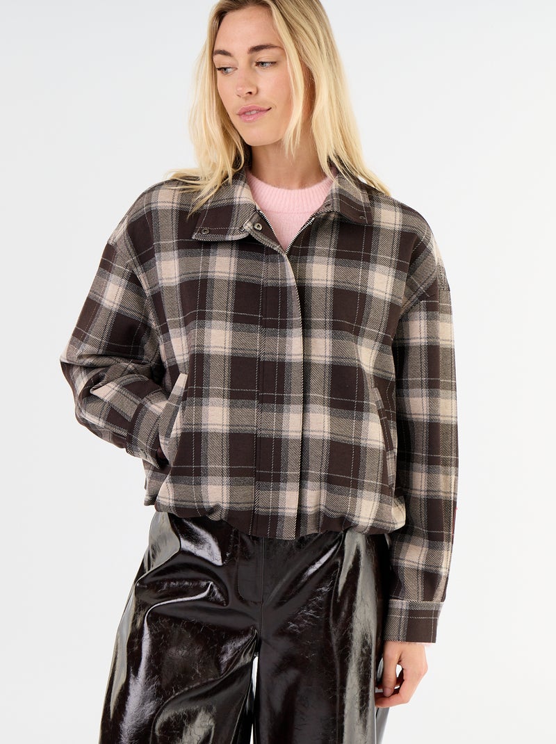 Veste en textile à carreaux Marron - Kiabi