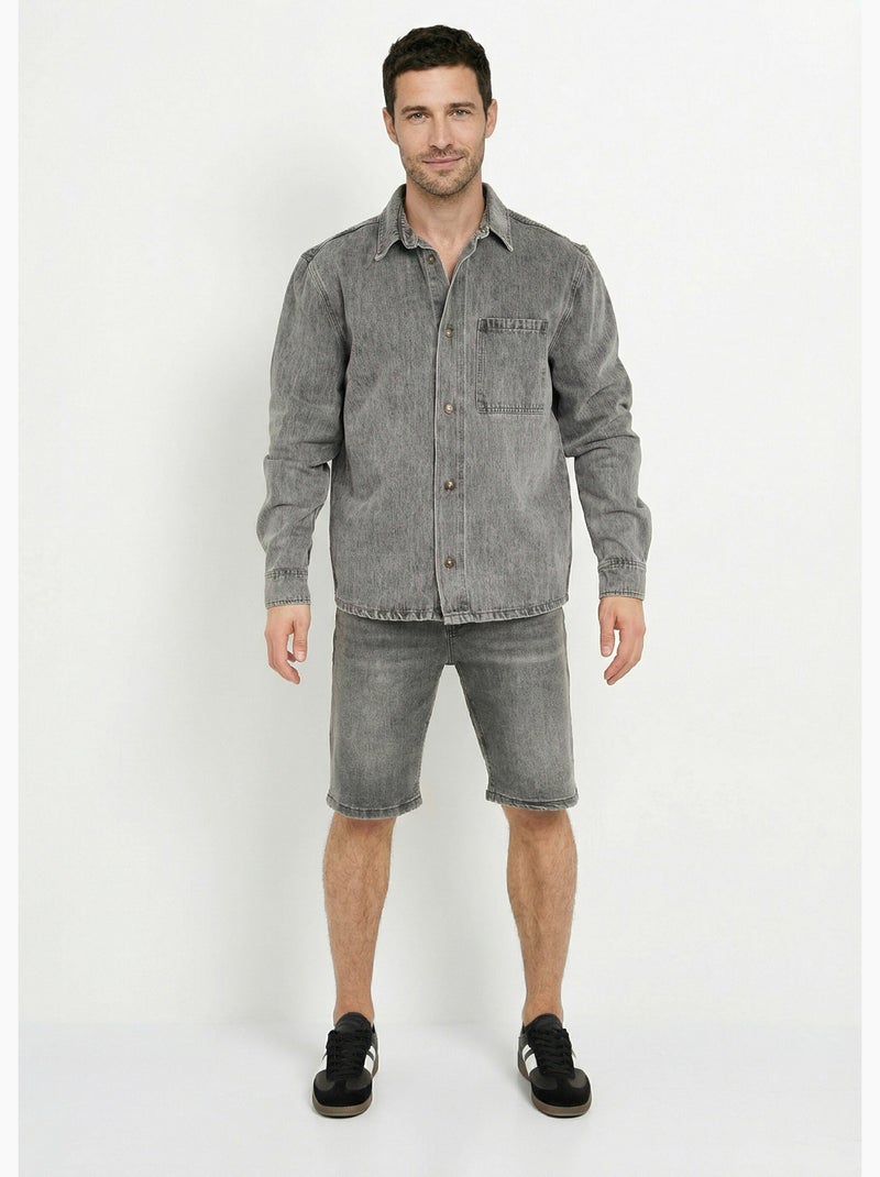 Veste en toile denim épaisse, délavée - AFIBEL Gris - Kiabi