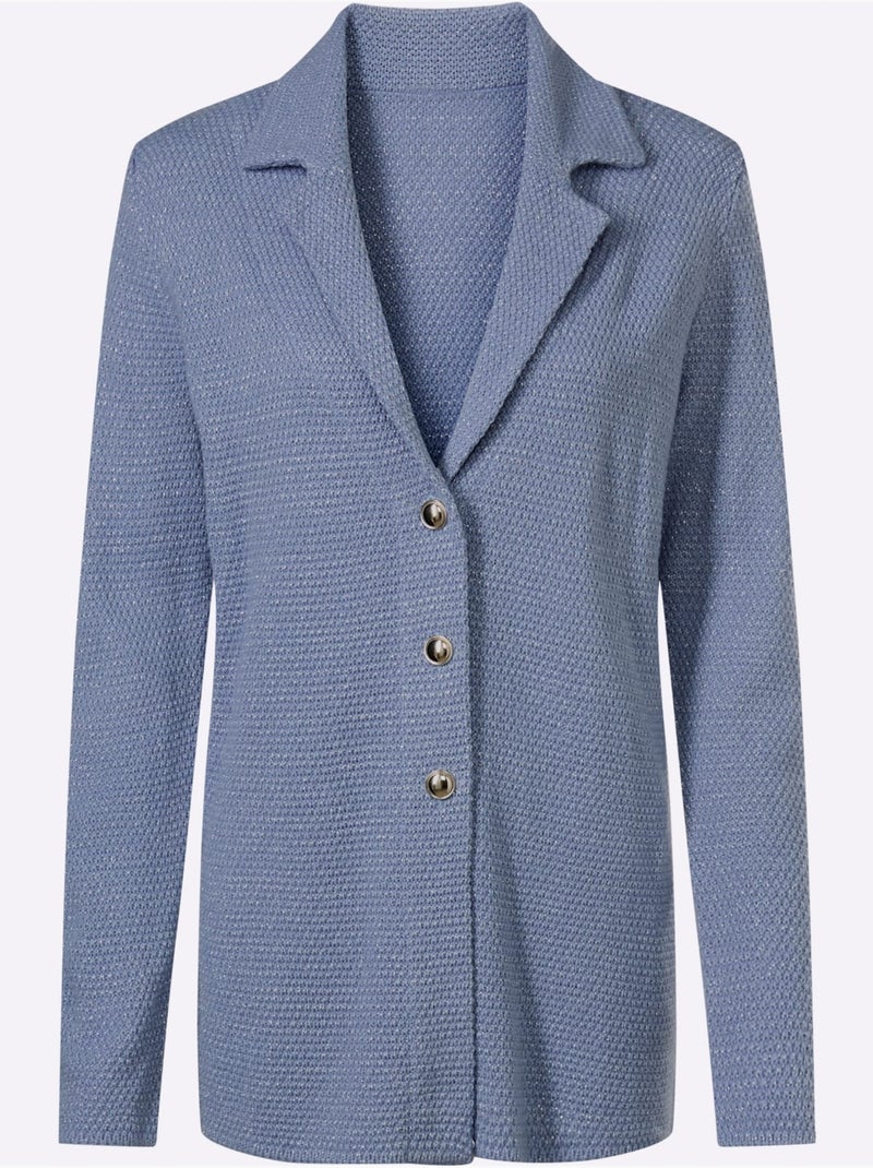 Veste en tricot à col à revers et manches longues - Taille standard - Moda Vilona Gris tourterelle - Kiabi