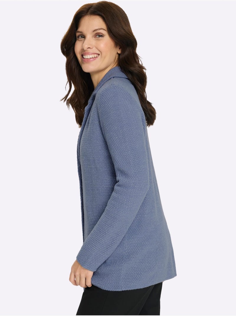 Veste en tricot à col à revers et manches longues - Taille standard - Moda Vilona Gris tourterelle - Kiabi