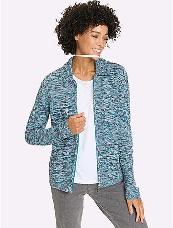 Veste en tricot à col à revers et manches longues avec glissière - Taille standard - Moda Vilona