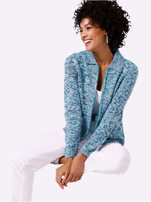 Veste en tricot à col à revers et manches longues avec glissière - Taille standard - Moda Vilona - Kiabi Veste en tricot à col à revers et manches longues avec glissière - Taille standard - Moda Vilona - Kiabi