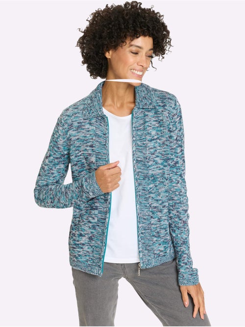 Veste en tricot à col à revers et manches longues avec glissière - Taille standard - Moda Vilona - Kiabi Veste en tricot à col à revers et manches longues avec glissière - Taille standard - Moda Vilona - Kiabi