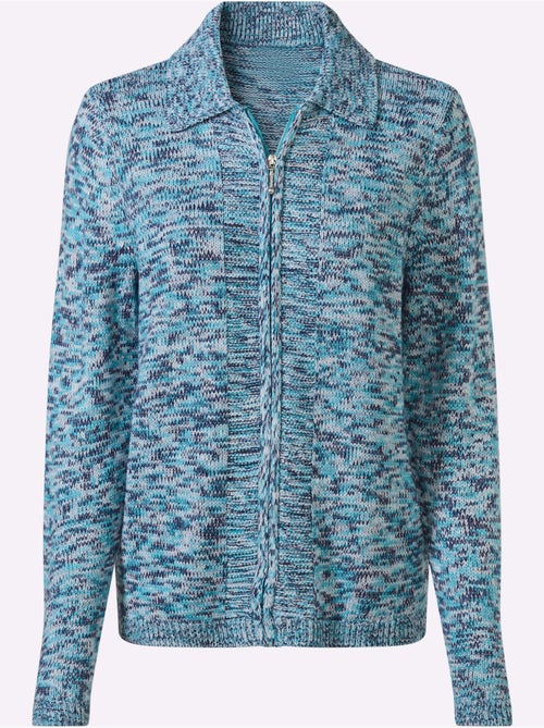 Veste en tricot à col à revers et manches longues avec glissière - Taille standard - Moda Vilona - Kiabi Veste en tricot à col à revers et manches longues avec glissière - Taille standard - Moda Vilona - Kiabi