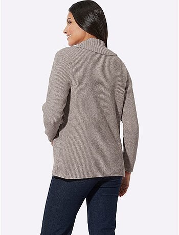 Veste en tricot à col châle avec ourlet arrondi - Taille standard - Moda Vilona