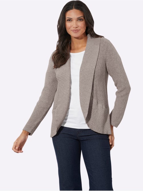 Veste en tricot à col châle avec ourlet arrondi - Taille standard - Moda Vilona - Kiabi