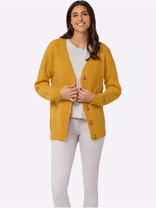 Veste en tricot à col en V avec motif torsadé et manches raglan - Taille standard - Moda Vilona - Kiabi