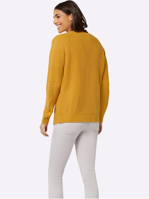 Veste en tricot à col en V avec motif torsadé et manches raglan - Taille standard - Moda Vilona - Kiabi