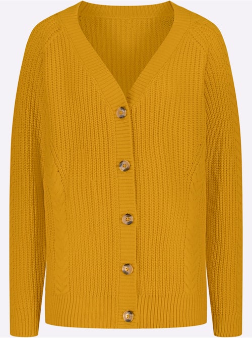 Veste en tricot à col en V avec motif torsadé et manches raglan - Taille standard - Moda Vilona - Kiabi