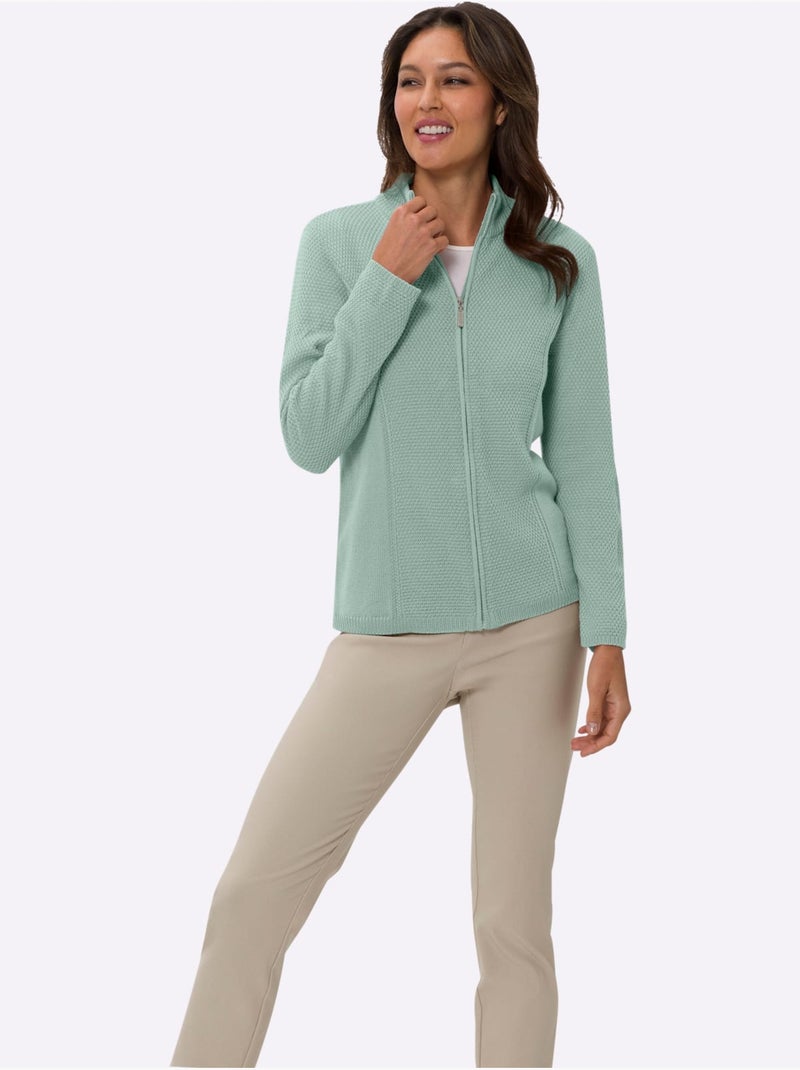 Veste en tricot à col montant et manches longues avec motif tricoté - taille standard - moda vilona Menthe - Kiabi