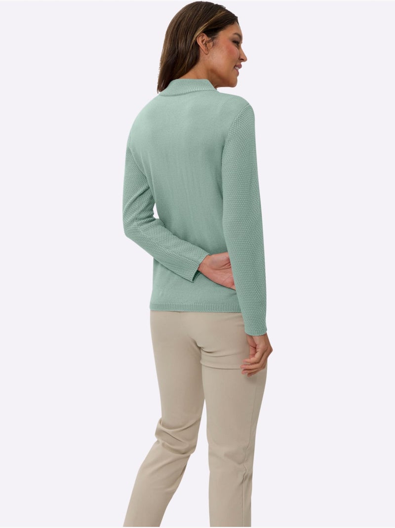 Veste en tricot à col montant et manches longues avec motif tricoté - taille standard - moda vilona Menthe - Kiabi
