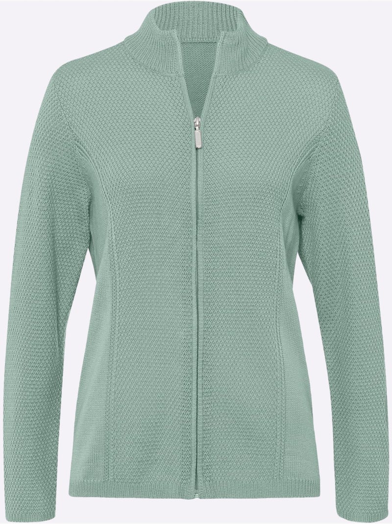 Veste en tricot à col montant et manches longues avec motif tricoté - taille standard - moda vilona Menthe - Kiabi