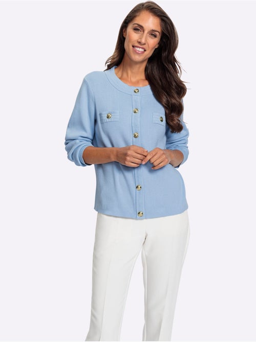 Veste en tricot à col rond avec boutons décoratifs et poches - Taille standard - Helline - Kiabi