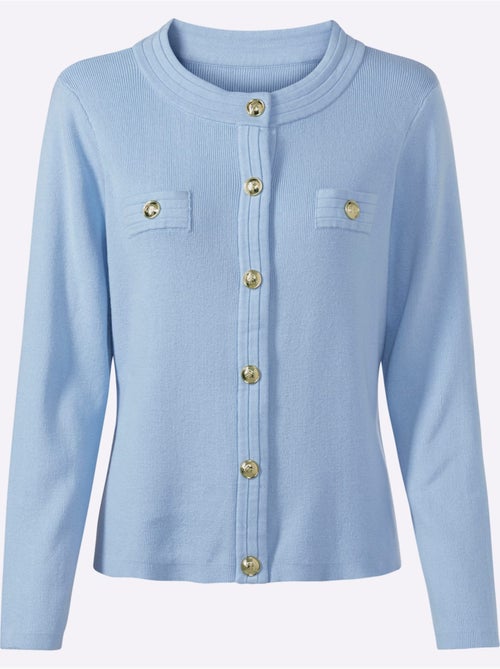 Veste en tricot à col rond avec boutons décoratifs et poches - Taille standard - Helline - Kiabi