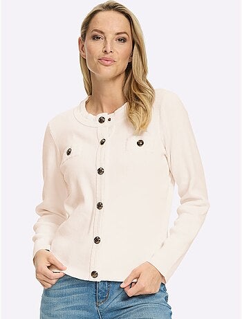 Veste en tricot à col rond avec boutons décoratifs et poches - Taille standard - Helline