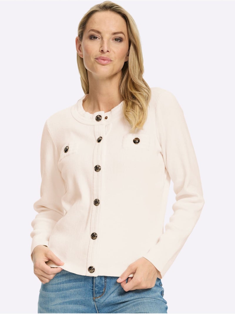 Veste en tricot à col rond avec boutons décoratifs et poches - taille standard - helline Ecru - Kiabi