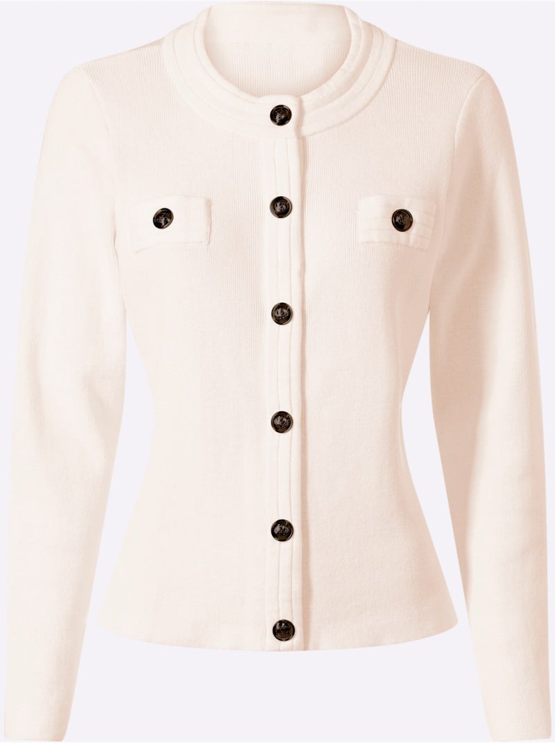 Veste en tricot à col rond avec boutons décoratifs et poches - taille standard - helline Ecru - Kiabi