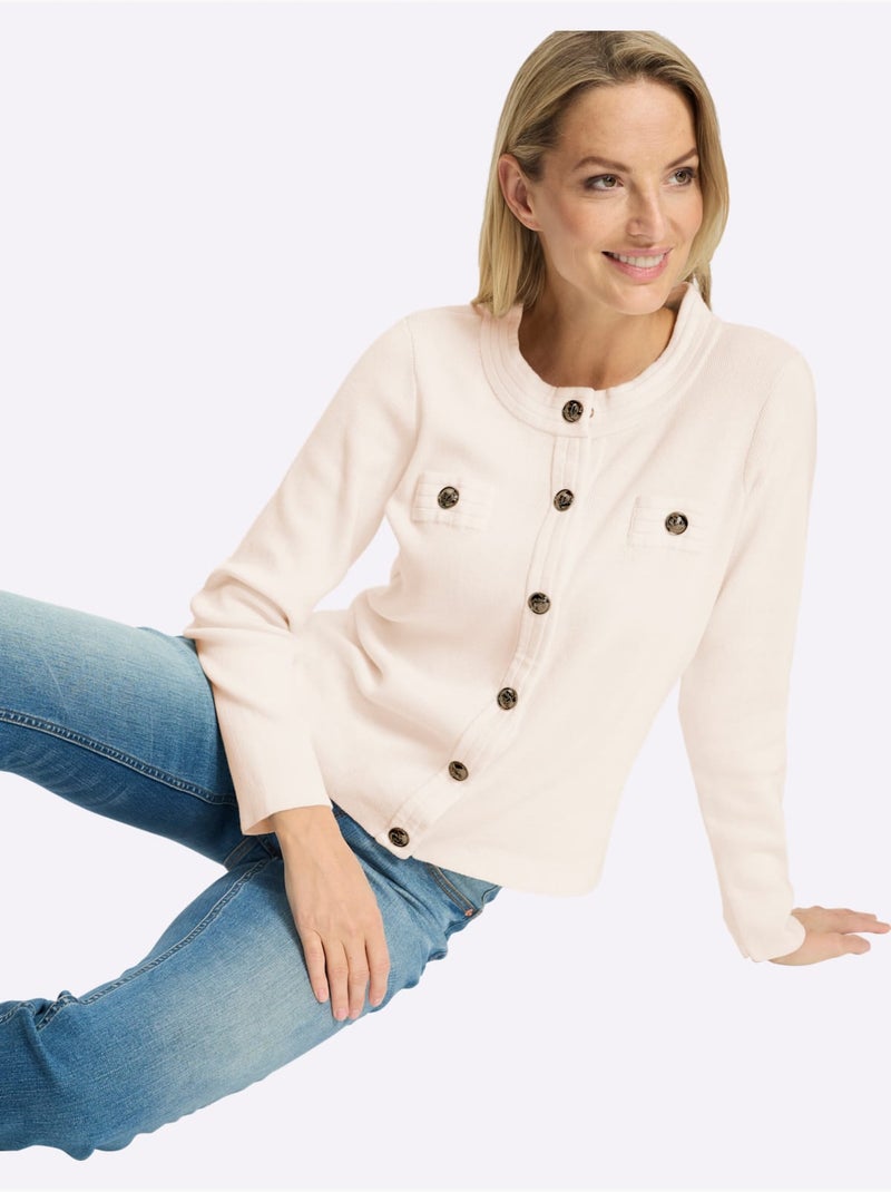 Veste en tricot à col rond avec boutons décoratifs et poches - taille standard - helline Ecru - Kiabi