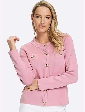 Veste en tricot à col rond avec boutons décoratifs et poches - Taille standard - Helline