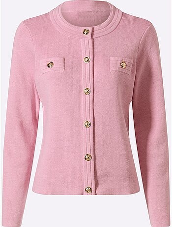 Veste en tricot à col rond avec boutons décoratifs et poches - Taille standard - Helline