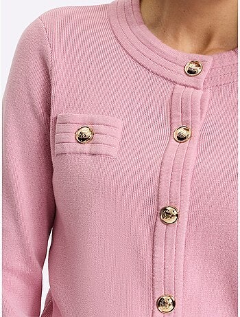 Veste en tricot à col rond avec boutons décoratifs et poches - Taille standard - Helline