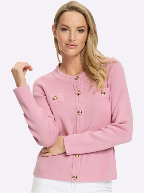 Veste en tricot à col rond avec boutons décoratifs et poches - taille standard - helline - Kiabi Veste en tricot à col rond avec boutons décoratifs et poches - taille standard - helline - Kiabi