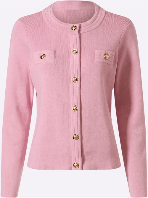 Veste en tricot à col rond avec boutons décoratifs et poches - taille standard - helline - Kiabi Veste en tricot à col rond avec boutons décoratifs et poches - taille standard - helline - Kiabi