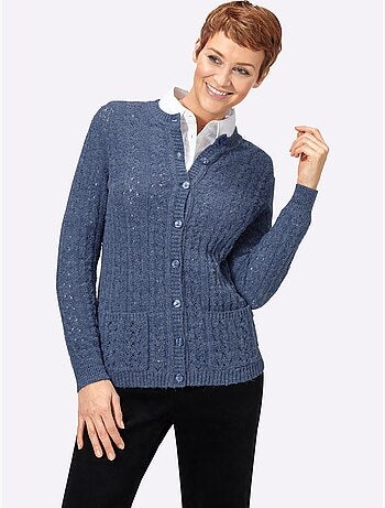 Veste en tricot à col rond avec motif ajouré et poches - Taille standard - Witt