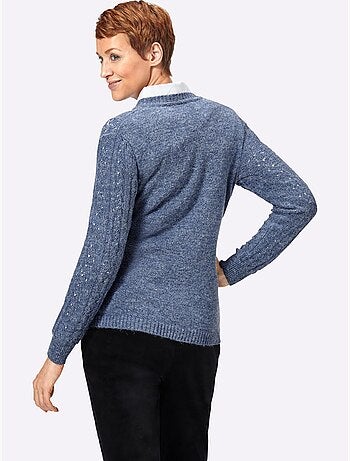 Veste en tricot à col rond avec motif ajouré et poches - Taille standard - Witt