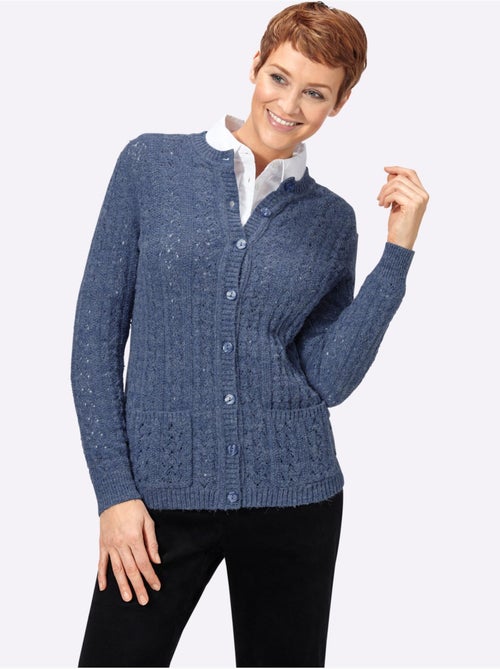 Veste en tricot à col rond avec motif ajouré et poches - Taille standard - Witt - Kiabi