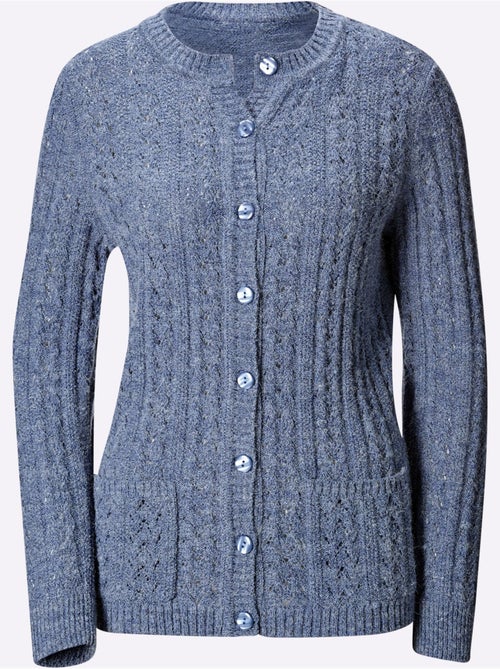 Veste en tricot à col rond avec motif ajouré et poches - Taille standard - Witt - Kiabi