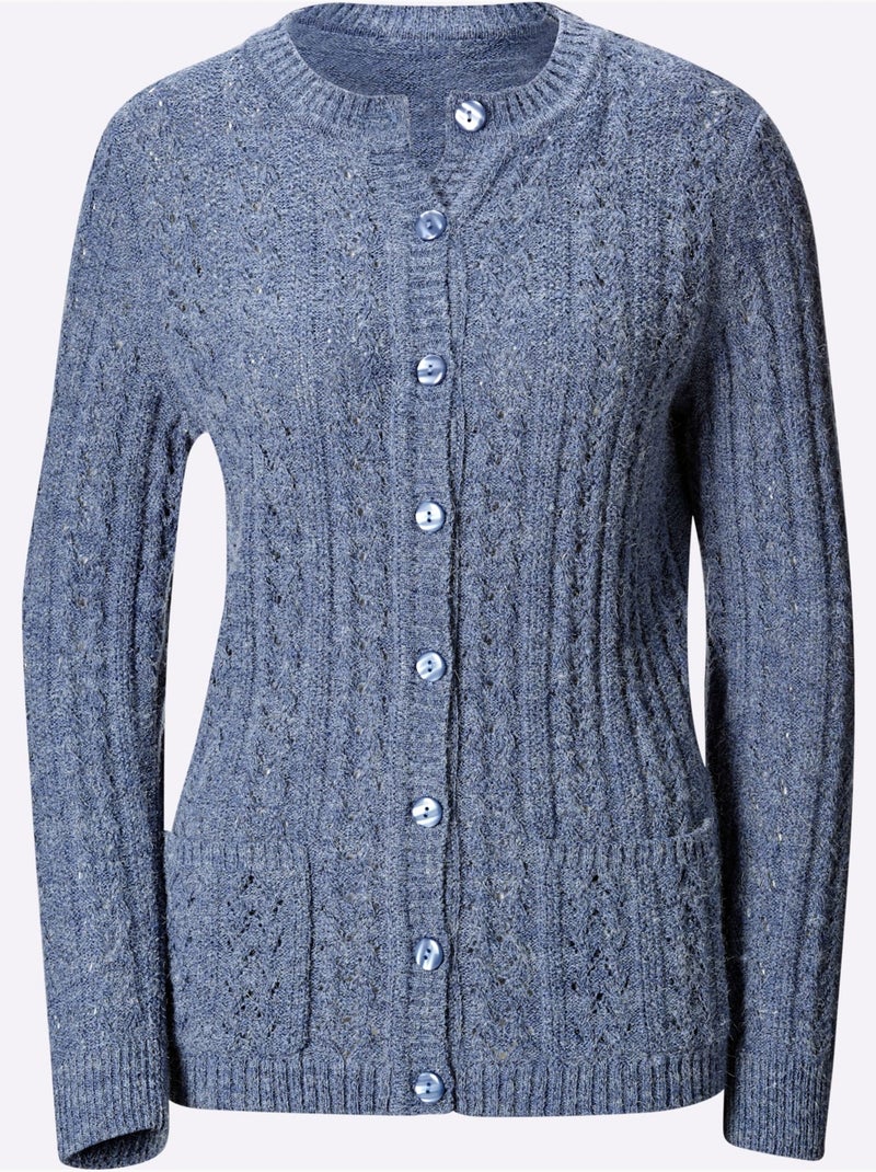 Veste en tricot à col rond avec motif ajouré et poches - Taille standard - Witt Bleu clair - Kiabi