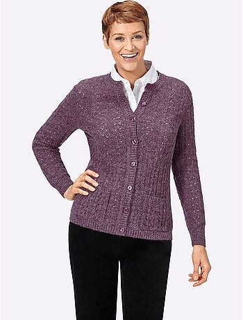 Veste en tricot à col rond avec motif ajouré et poches - Taille standard - Witt