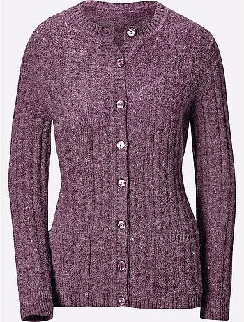 Veste en tricot à col rond avec motif ajouré et poches - Taille standard - Witt