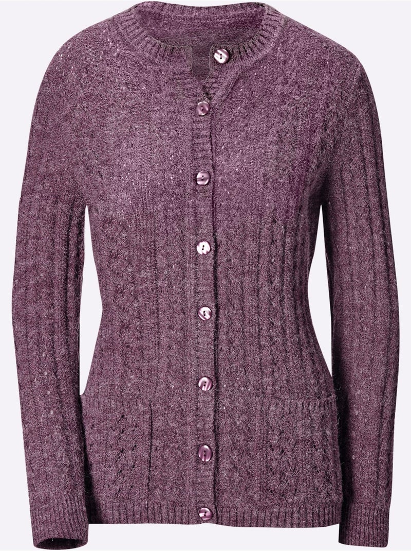 Veste en tricot à col rond avec motif ajouré et poches - Taille standard - Witt Violet - Kiabi