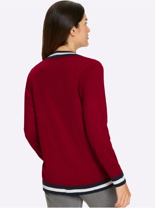 Veste en tricot à col V avec finitions rayées et poches - Taille standard - Moda Vilona - Kiabi Veste en tricot à col V avec finitions rayées et poches - Taille standard - Moda Vilona - Kiabi
