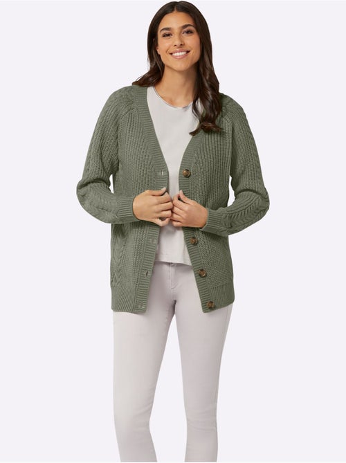 Veste en tricot à col V avec motif torsadé et manches raglan - Taille standard - Moda Vilona - Kiabi