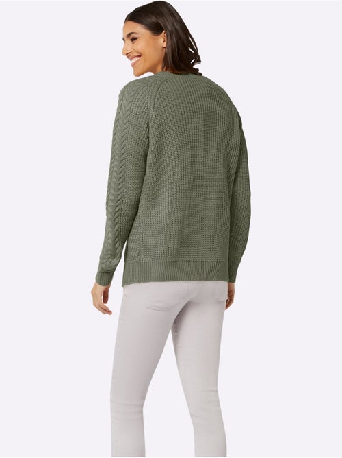 Veste en tricot à col V avec motif torsadé et manches raglan - Taille standard - Moda Vilona - Kiabi