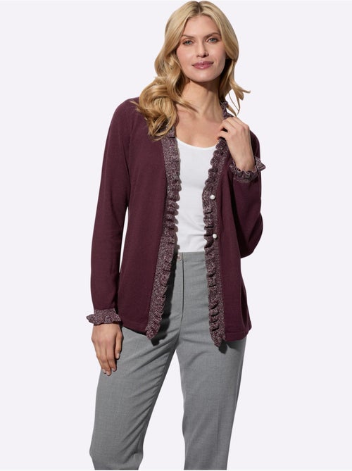 Veste en tricot à col v avec volants et boutons nacrés - taille standard - moda vilona - Kiabi Veste en tricot à col v avec volants et boutons nacrés - taille standard - moda vilona - Kiabi
